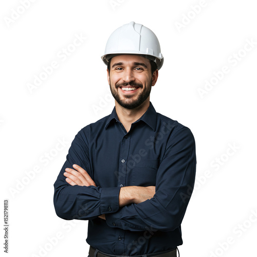 Smiling Engineer with Arms Crossed and Hard Hat