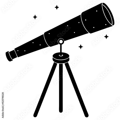 A professional photographic telescope vector illustration with a tripod, isolated on white, is essential photography equipment
