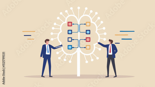 Guiding tech professionals through a digital tree of data connections a neutral background with simple shapes