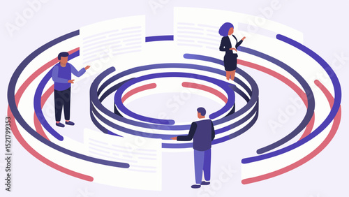Collaborative Teamwork Individuals Sharing Ideas Insights with a Dynamic Business Plan in a Modern Isometric