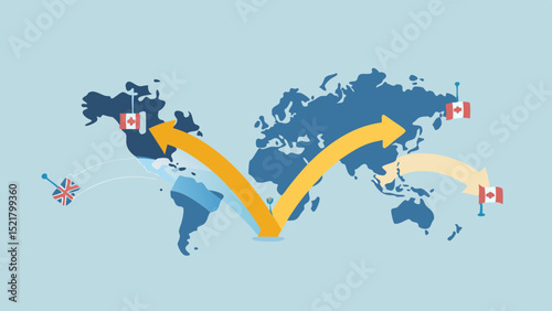 Illustrating Global Trade Routes Canada s Exports Flowing Across the World on a Clean Simplified World Map