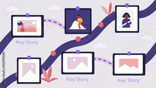 Unfolding journey of key stories artfully arranged connecting life moments with a sense of personal narrative
