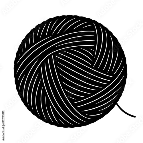 Isolated coil of natural brown rope, ball of white string, and a clew of yarn