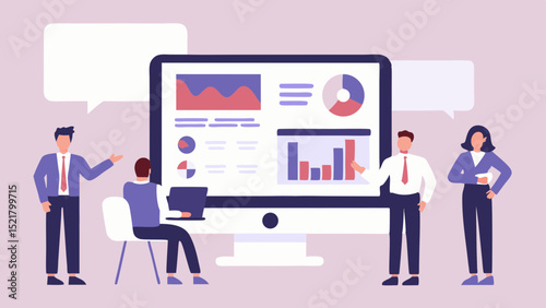 Data driven team collaboration presenting vital information using charts and graphs for business strategy with