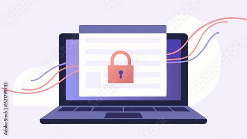 Protecting vital data with a digital firewall Security of information on a laptop screen with flat vector