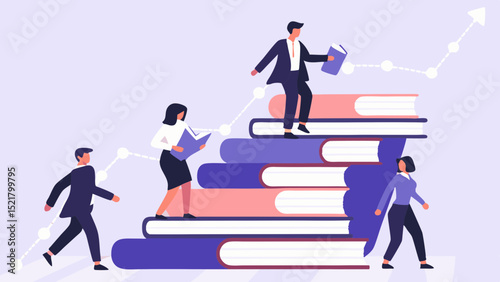 Embracing lifelong learning and academic growth climbing knowledge mountains for success with minimalist flat