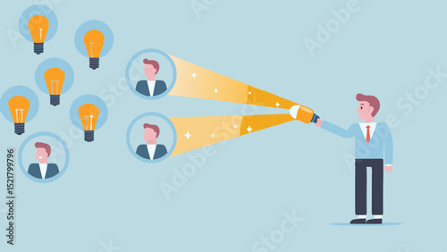 Shining a spotlight on talent a recruiter illuminates potential with targeted insight using a warm