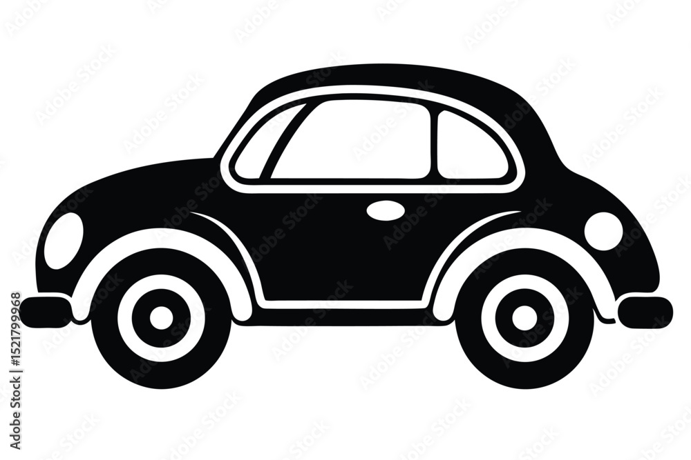 Fototapeta premium Stylized Black Car Illustration Retro Vehicle with Round Headlights and Bold Outline