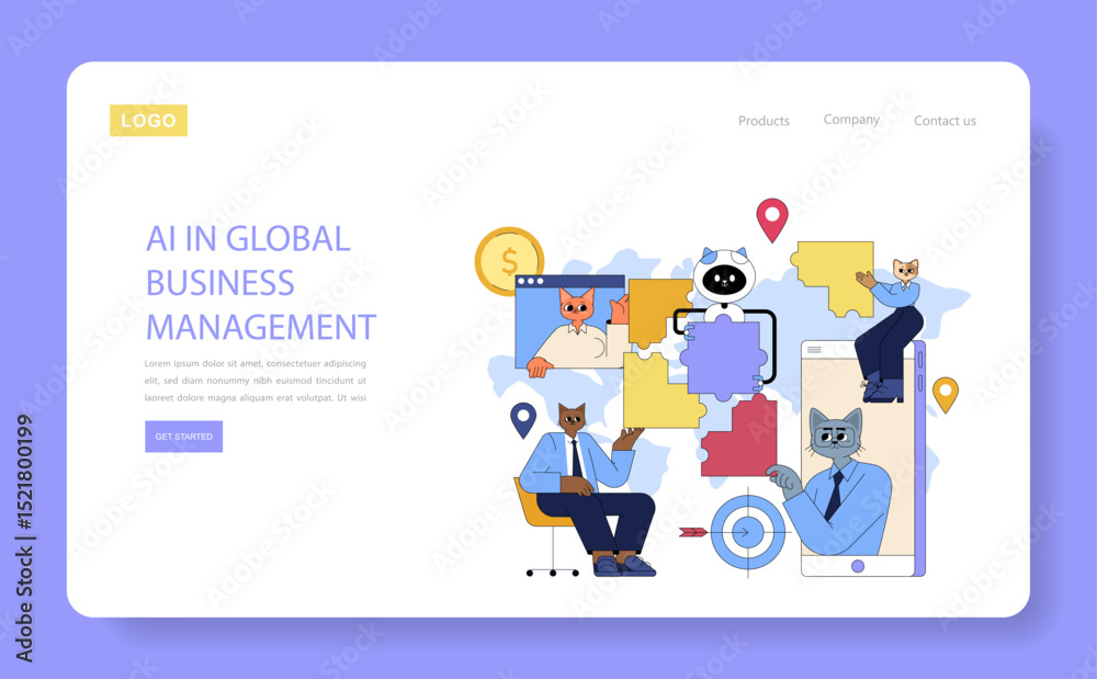 AI In Global Business Management. Flat Vector Illustration AI In Global Business Management. Flat Vector Illustration