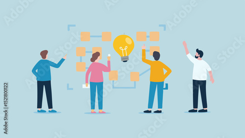 A diverse team brainstorming with a bright idea developing innovative solutions through collaborative strategy