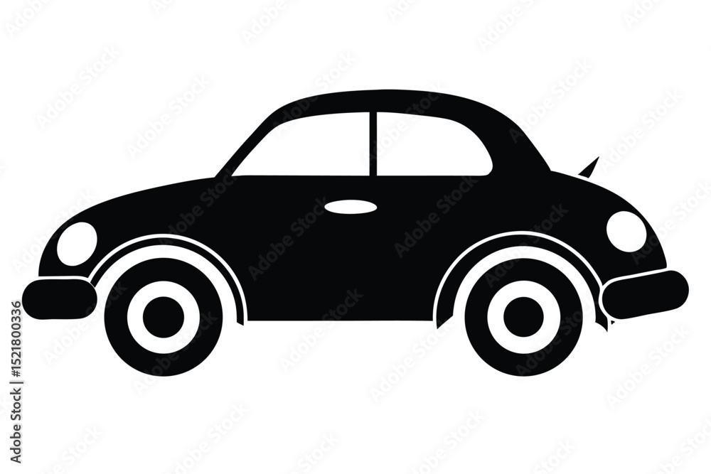 Obraz premium CartoonStyle Black Car Illustration Featuring Round Headlights, Wheels, and Curvy Body Shape