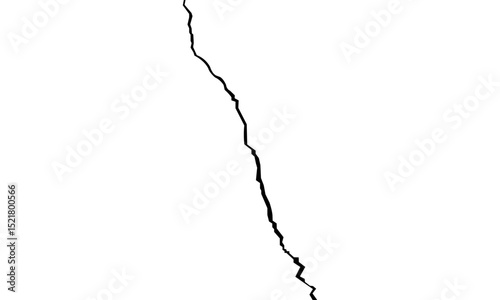 Crack on asphalt.Damaged surface, crack on ground surface, concrete, asphalt, wall, cracks from natural disaster.Crack of earth crust after earthquake.Vector illustration on transparent background.