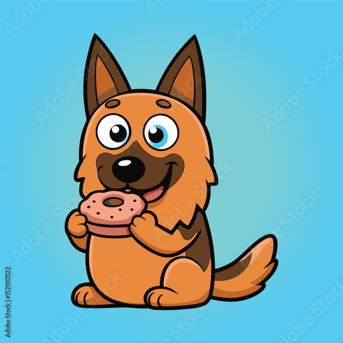 Cute Belgian Shepherd Eating Doughnut Cartoon