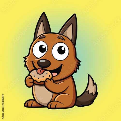 Cute Belgian Shepherd Eating Doughnut Cartoon
