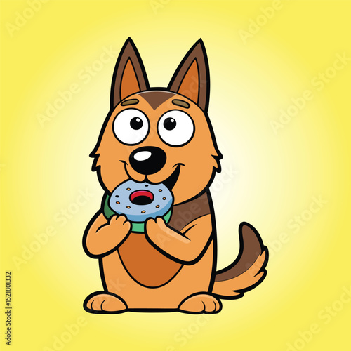 Cute Belgian Shepherd Eating Doughnut Cartoon