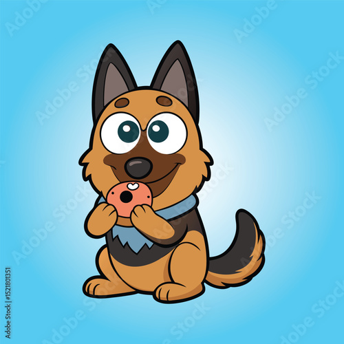 Cute Belgian Shepherd Eating Doughnut Cartoon