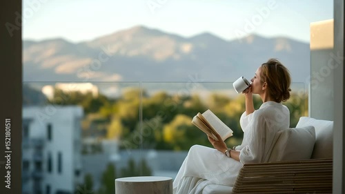 Morning coffee on a balcony with mountain views