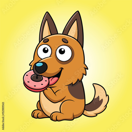 Cute Belgian Shepherd Eating Doughnut Cartoon