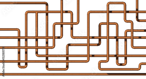 Intricate copper pipes in chaotic arrangement isolated over white background - 3D rendering
