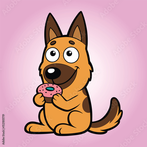 Cute Belgian Shepherd Eating Doughnut Cartoon