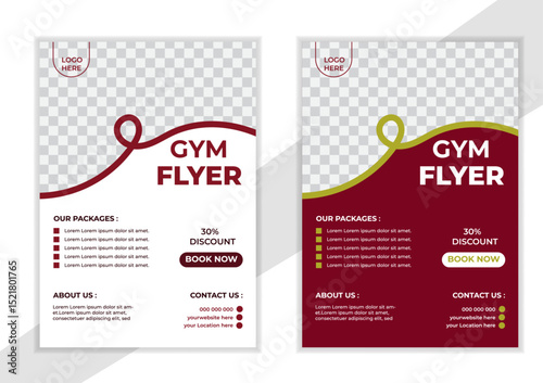 Gym/ fitness flyer template, social media post, web banner with clean and modern layout.Gym flyer design template. Flyer, social media post and facebook cover design template for gym and fitness.