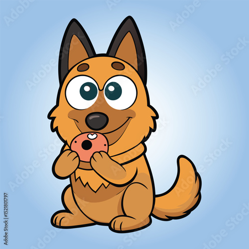 Cute Belgian Shepherd Eating Doughnut Cartoon