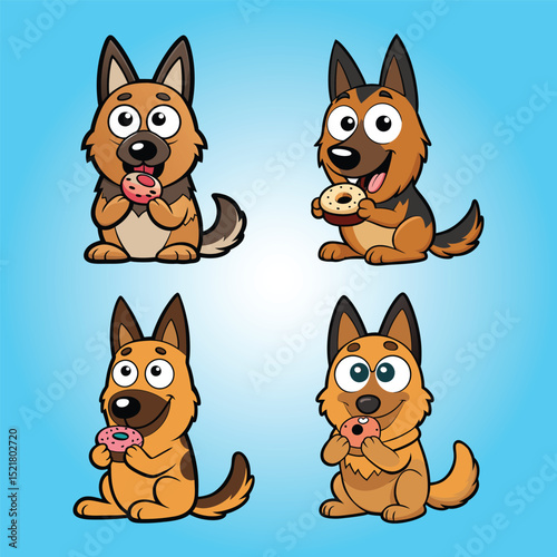 Cute Belgian Shepherd Eating Doughnut Cartoon