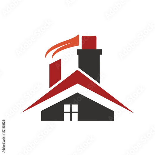 Warm House Logo with Red Roof and Chimney Smoke