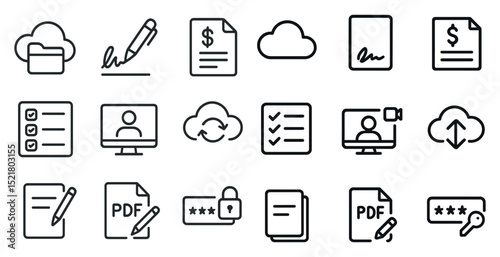 Cloud and document management icons for digital and print design projects