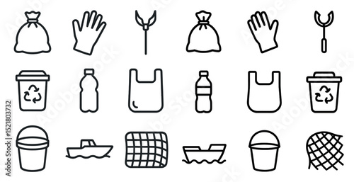 Recycling and cleaning icons set for eco-friendly design projects