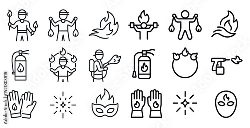Fire safety and protection icon set for emergency preparation and response