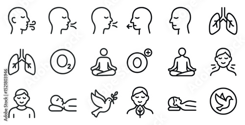 Mindful breathing and relaxation icons for wellness design