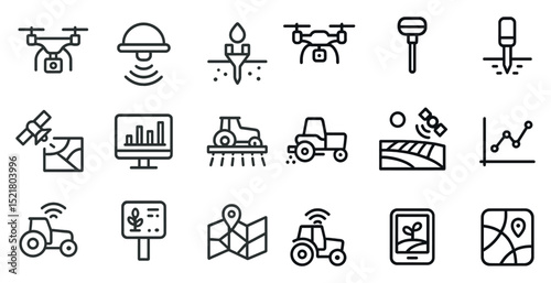 Agricultural technology icons for modern farm management and data analysis