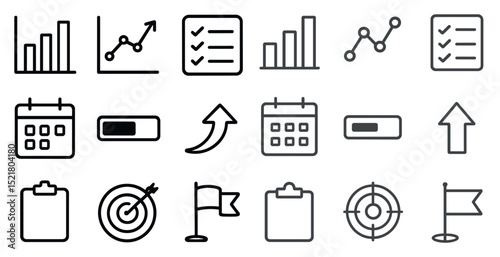 Business and data analysis icons for presentations and reports