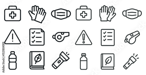 Essential safety and preparedness icons for emergency and health situations