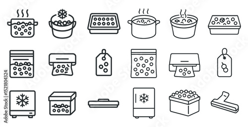 Cooking and storage icons for kitchen and meal preparation design