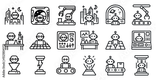 Futuristic robot icons for sci-fi projects and technology-themed designs