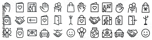 Minimalist icon set of hands, hearts, and everyday objects for design use