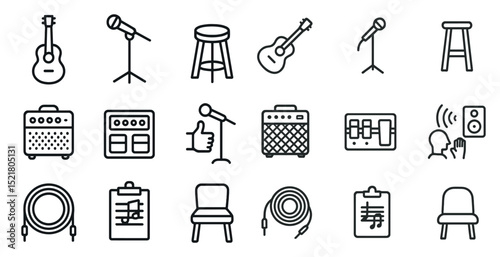 Music instrument and equipment icons for creative design projects