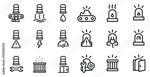 Industrial icon set for automation and maintenance: tools and alerts