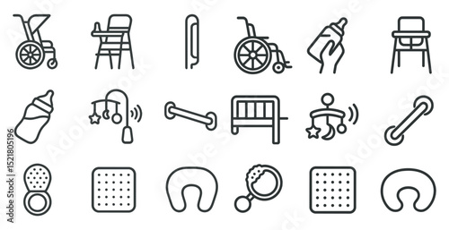 Baby and childcare essentials - icons for parenting and nursery design