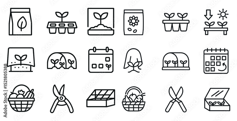 Fototapeta premium Gardening and plant growth icons for eco-friendly design projects