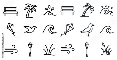 Minimalist beach icons collection for summer design projects