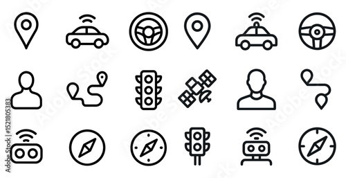 Navigation icons set for travel and location apps design