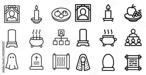 Icons of memorial and ancestry themes for diverse applications