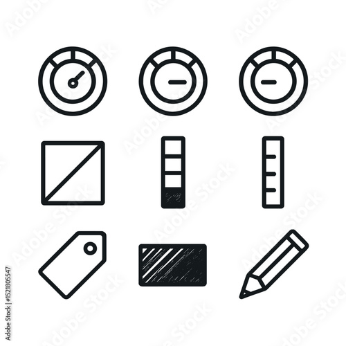 Graphite Grade Icons. Outline icon set of graphite grade chart: soft grade, medium grade, hard grade, gradient swatch, tonal scale