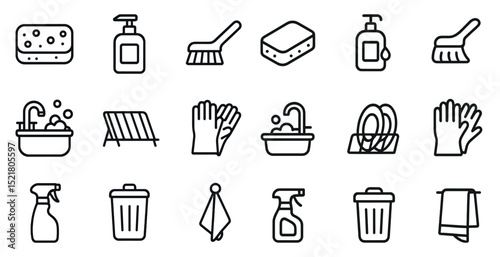 Household cleaning essentials icons collection for kitchen and bathroom needs