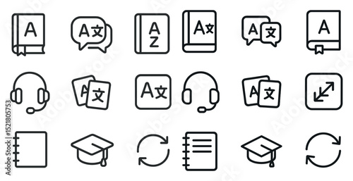 Language learning and translation icons for educational and communication design