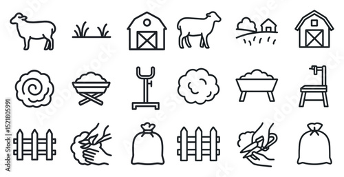 Farm elements collection: sheep, barns, and pasture icons for agricultural design