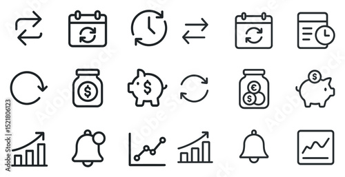 Financial and time management icon set for business and planning design